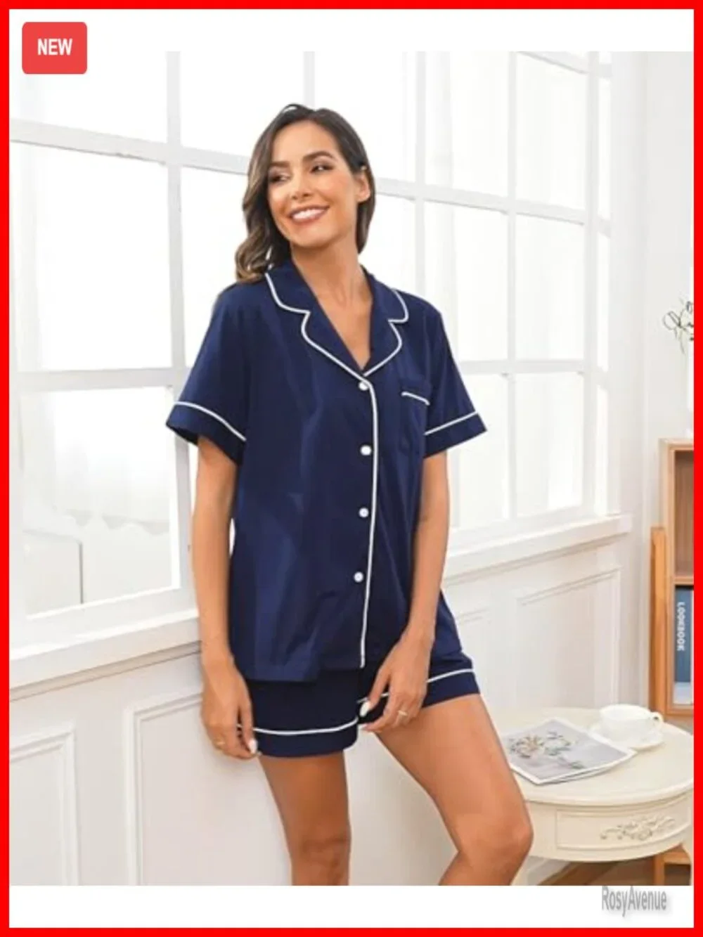 100% Cotton Pajama Set Short Sleeve Button Down Sleepwear 2 Piece Lounge Set